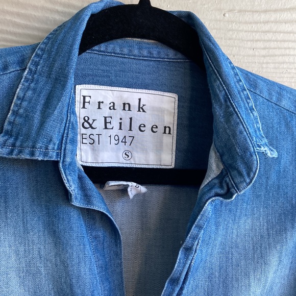 Frank & Eileen Grayson Denim Chambray Distressed Button Front Shirt - Picture 4 of 12